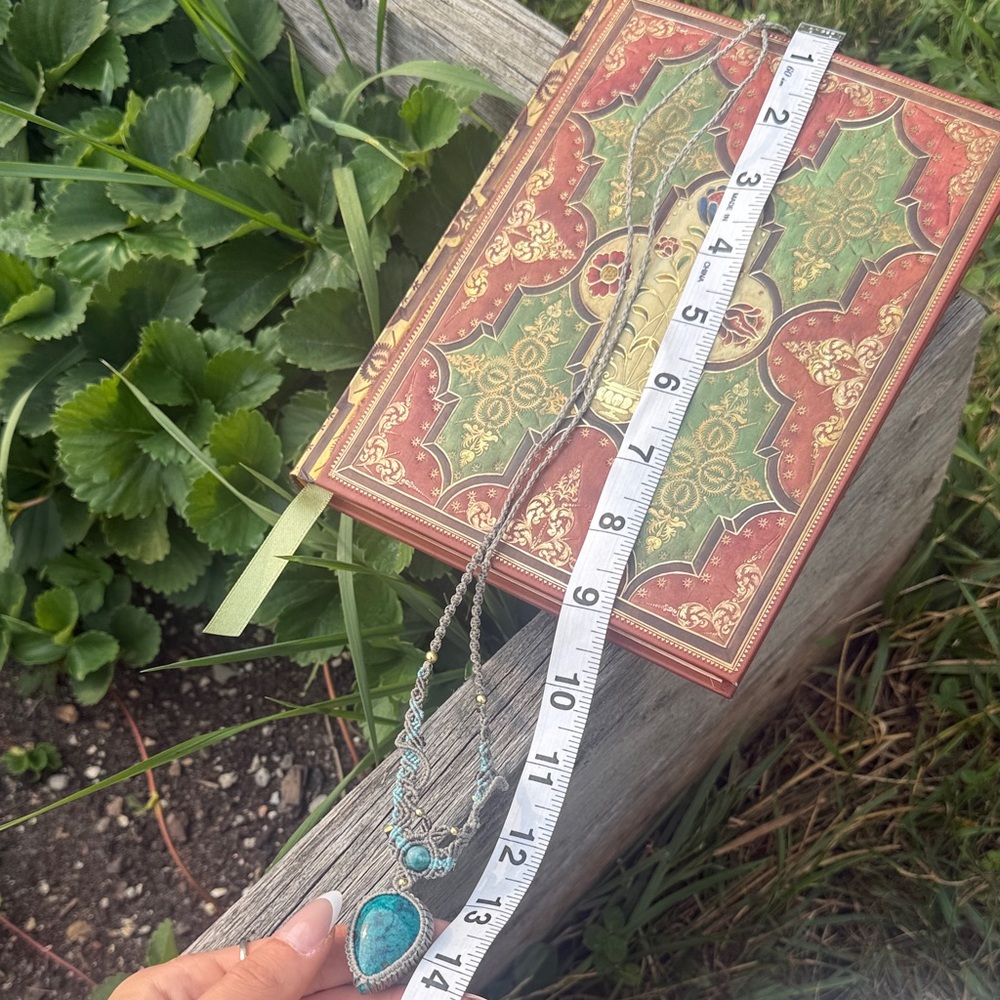 The Goddess Chrysocolla Peruvian Macrame Adjustable Handcrafted Necklace - Picture 7 of 7